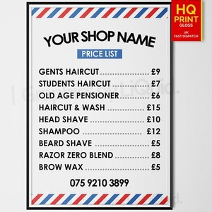 Barber Shop Poster Price List Sign Salon Adverting Prices A3 A1 A0 Ebay