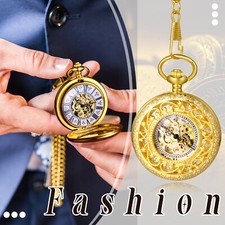 Automatic Mechanical Hollow Carved Decor Pocket Watch Roman Numeral Waist Chain