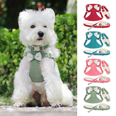 Dog Harness Small Dog with Collar and Lead Set Bowtie Nylon