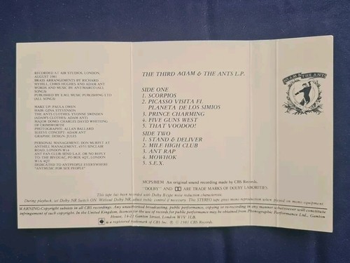 Adam & The Ants Prince Charming 1981 UK Tape Cassette Stand Deliver Lyric Insert - Picture 11 of 11