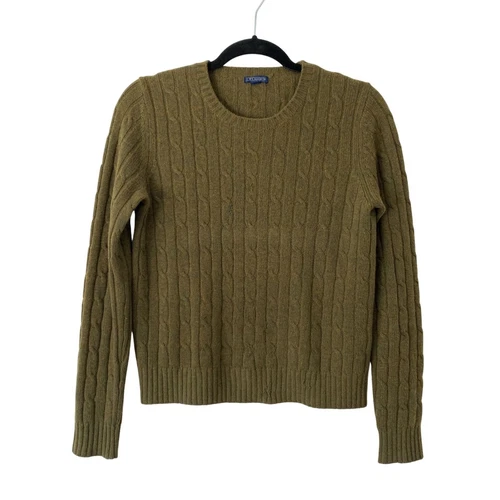 J. Mclaughlin Cable Knit Cashmere Crew Sweater Olive Green Long Sleeve Size S