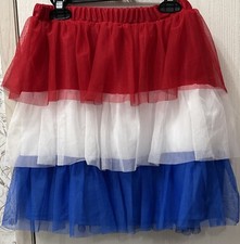 New With Tags Patriotic Red White  Blue Girls Tulle Tutu Skirt Size L 10-12 