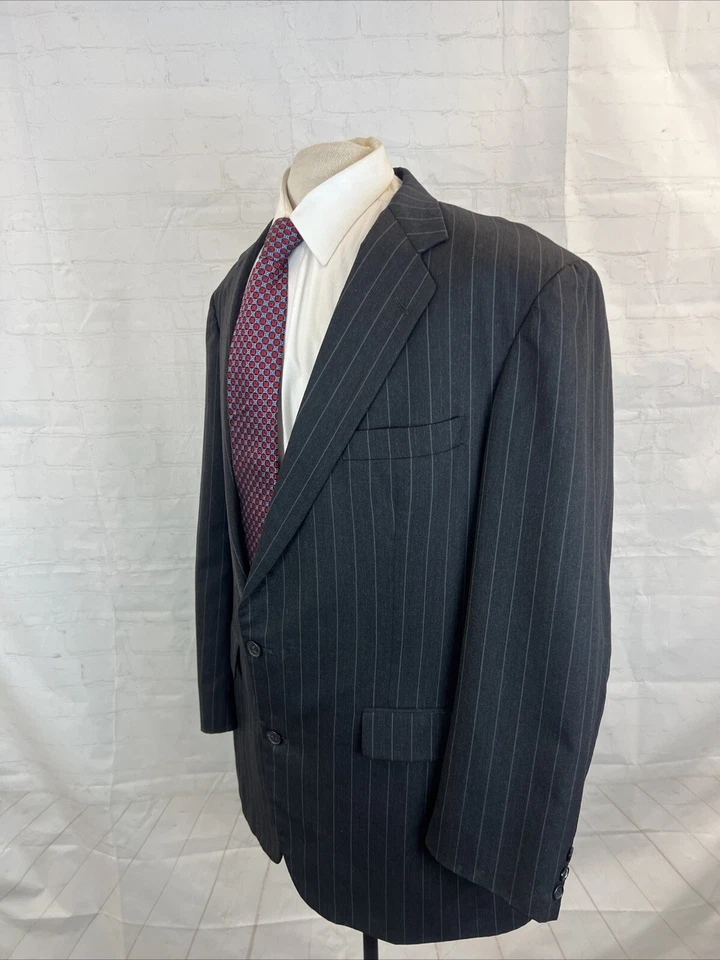 Traje de lana Southwick gris oscuro negro a rayas 46L 36X31 para hombre $1,895 Foto 3 de 4