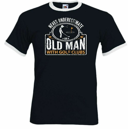 Golf T-Shirt Never Underestimate an Old Man With Clubs Mens Funny Golfing Golfer - Picture 2 of 2