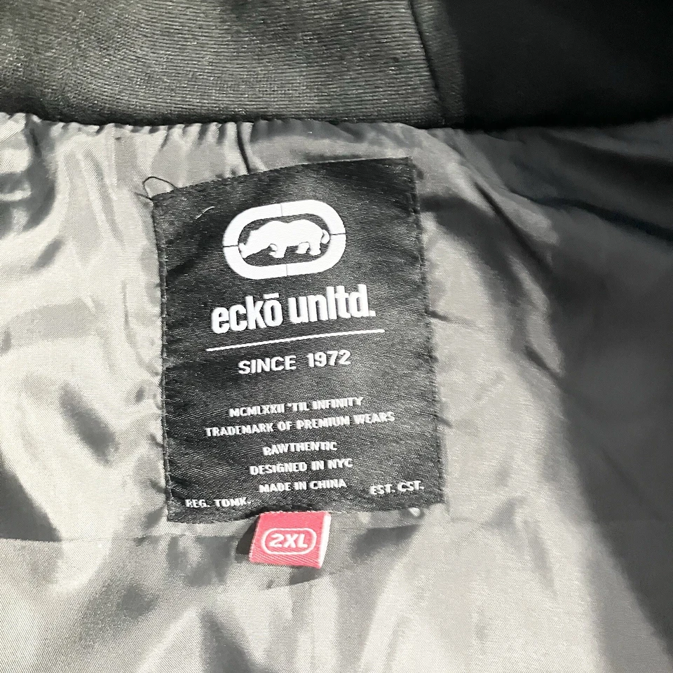 Ecko Unltd Puffer Vest Mens 2XL Full Zip Hoodie Sleeveless Gray Black Logo - Image 2 of 4