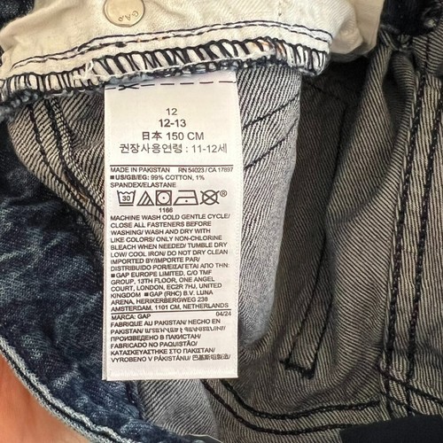 Gap Jeans Girls Size 12 Dark Wash Denim Wide-Leg Distressed Raw Hem - Picture 4 of 9