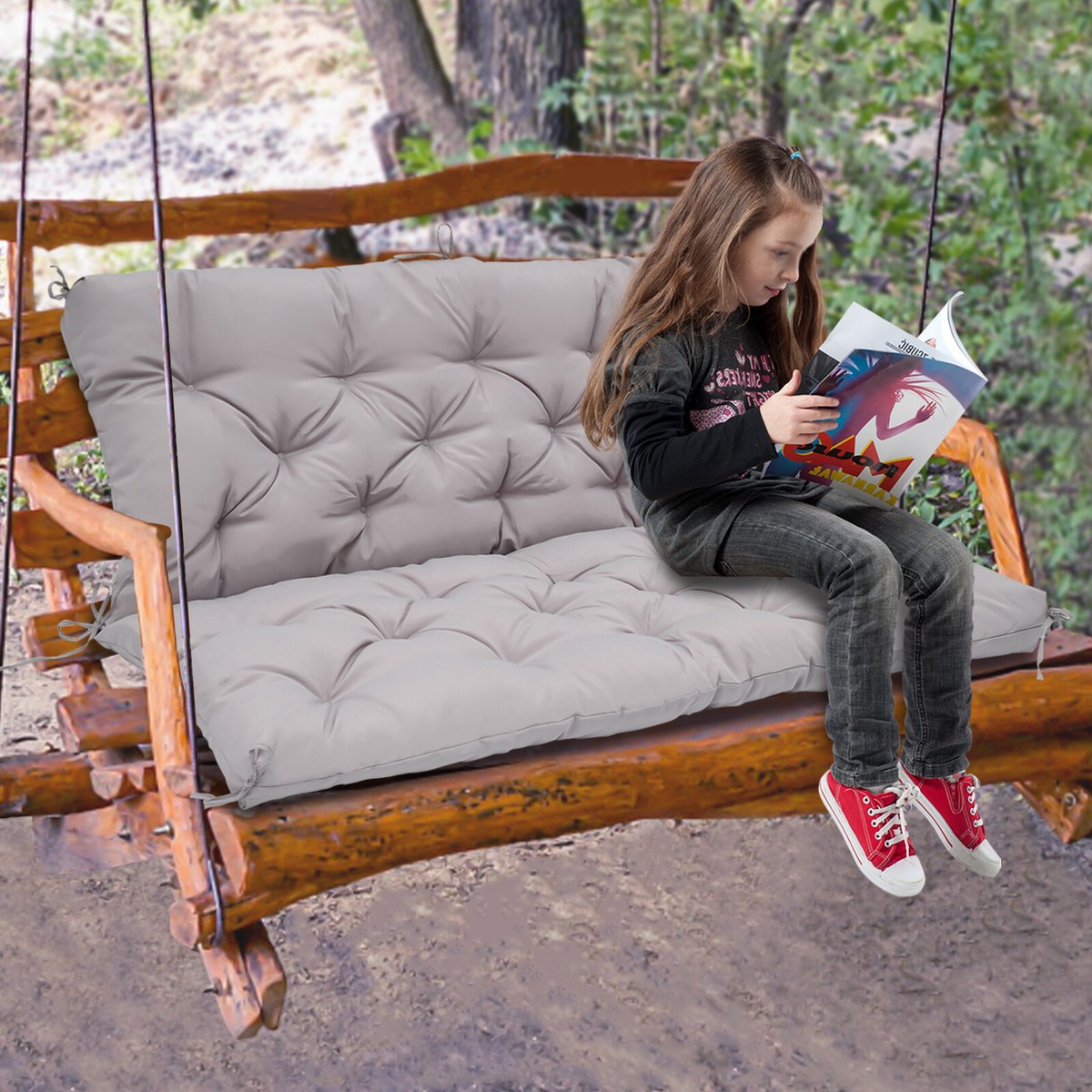 Waterproof Outdoor Bench Cushion with Ties for Swing Seats and