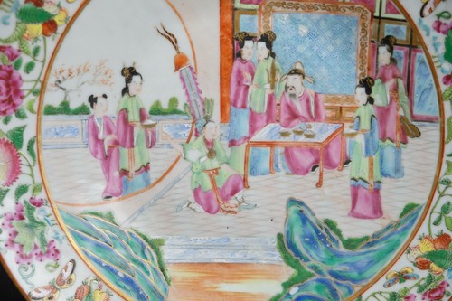 Rose Mandarin large chinese porcelain Plate palace scene antique Qing 29.5 cm. - Picture 14 of 21