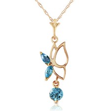 0.4 CTW 14K Solid gold fine Flutter Fly Blue Topaz Necklace 16-24"