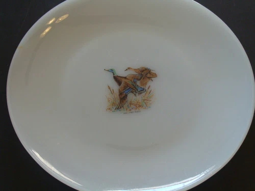 VINTAGE FIRE-KING  MILK GLASS  MALLARDS  9" PLATE