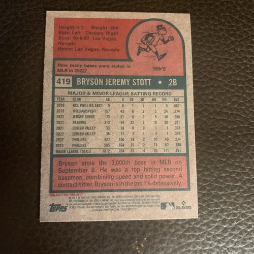2024 Topps Heritage Bryson Stott #419 Philadelphia Phillies - Foto 2 di 2