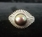Vintage Kim Minchin KM 925 sterling cut out roped beaded black pearl ring Sz 6