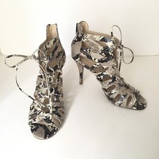 Nine West Ambroseo Lace Up Heels Women’s Size 7.5 M Snake Print Cage Cut Out