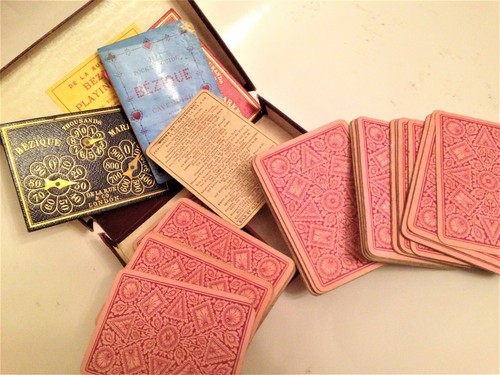 ANTIQUE PLAYING CARDS BEZIQUE DE LA RUE & CO LEATHER FACE SCORE KEEPS + PIT Game - Picture 6 of 12