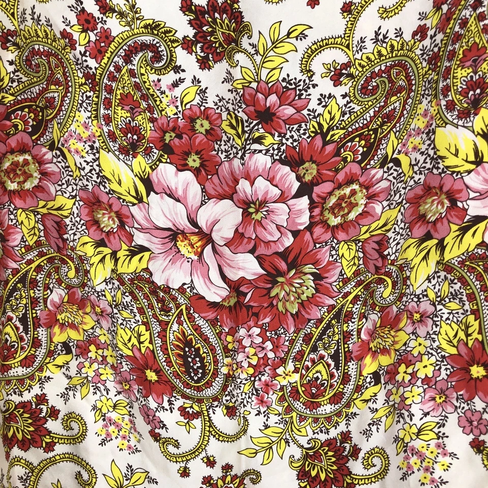 Saia Old Navy 100% Seda Vermelha Amarela Floral Paisley Boho Linha A 12 (36x24) - Imagem 3 de 4