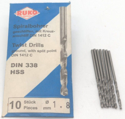 RUKO metal drill spiral drill DIN 338 HSS Ø 1.8 drill new original packaging * 7 pieces *