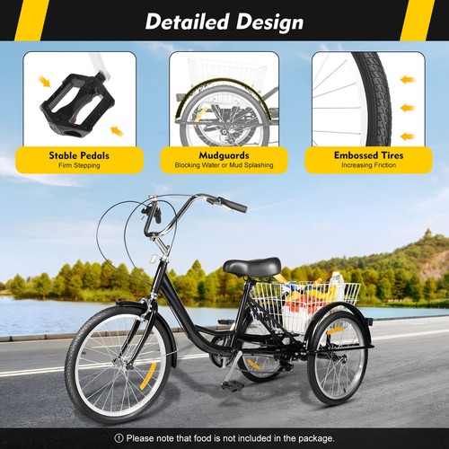 20 Zoll Dreirad für Erwachsene 3-Räder Fahrrad 8-Gang mit Einkaufskorb Dreirad - Bild 2 von 12