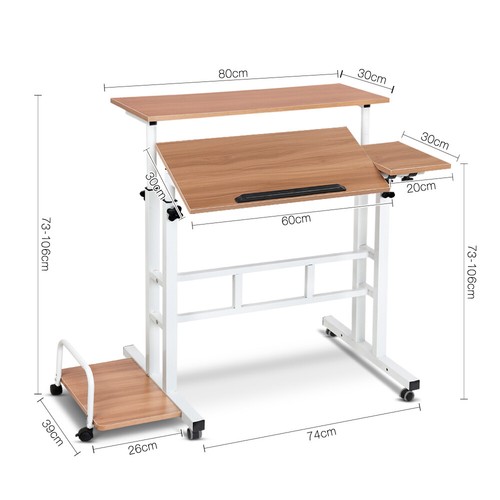 Artiss Laptop Table Desk Portable Wheels Mobile Work Sit Stand Height Adjustable - Picture 2 of 7