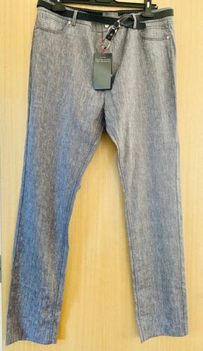 M&S  Grey long slim leg linen trousers Size 16 - Picture 1 of 7