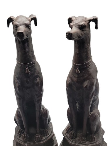 Bronze Greyhound Statues Pair of Metal Sitting Dog Bookends 8.25" Tall Vintage - Picture 2 of 19