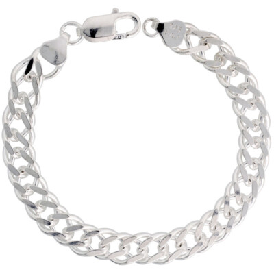 925 Sterlingsilber Rombo Doppel Gliederkette Halskette Armband 8 mm 7'' bis 30''