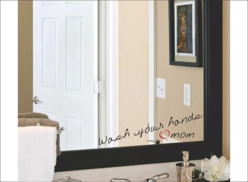Wash Your Hands Love Mom / Vinyl Home Decor Bathroom Wall Mirror Sticker Graphic - Picture 2 of 3