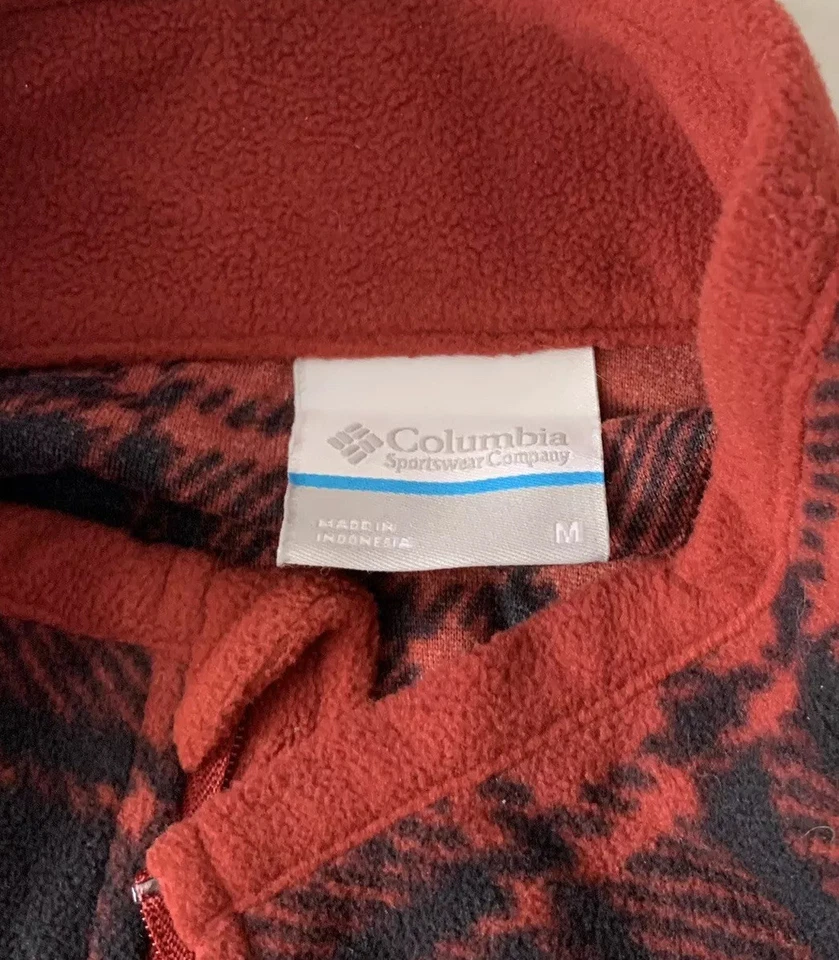 Chaqueta pulóver Columbia para mujer talla mediana roja negra a cuadros cuarto de cremallera Foto 4 de 4
