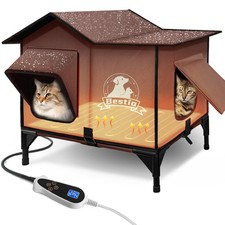 Large Heated Cat House for Outside 21x17x17 in with Elevated Base Cat-Attract...