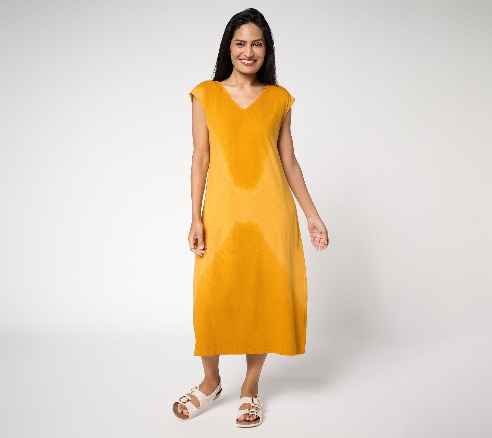 Fashion Women's Petite Dress PM 100% Cotton Tie Dye Midi Orange A692533