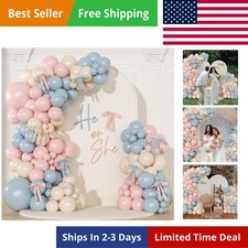 Gender Reveal Balloon Arch Kit, 141Pcs Pink Blue Sand White Balloons with Bow...