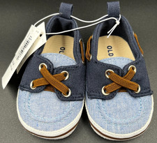 Old Navy Baby Canvas Boat Shoes Navy Blue with Brown Laces 0-3 Mos BRAND NEW