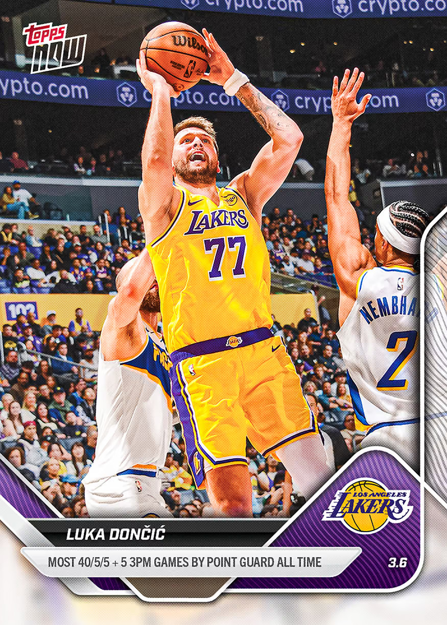 LUKA DONCIC 2025-26 Topps Now NBA #198 40/5/5 5 3PM Los Angeles Lakers Card