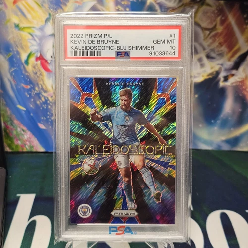 2022 Prizm Premier League Kevin De Bruyne Kaleidoscope Blue Shimmer /8 PSA 10
