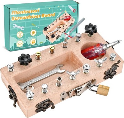 Schraubbrett Montessori Holzspielzeug Werkzeug Set Kinder Busy Board ab 3 Jahre