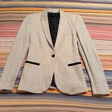 ZARA BASIC Women Light Gray Textured Blazer with Navy Floral Lining Size S