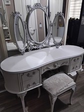 French Style Dressing Table with Drawers and Matching Stool