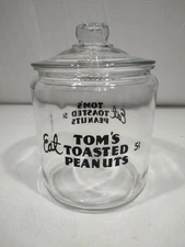 Vintage Eat Toms Toasted Peanuts Jar 5 Cent Glass Lid 9.75" Tall x 7" Diameter