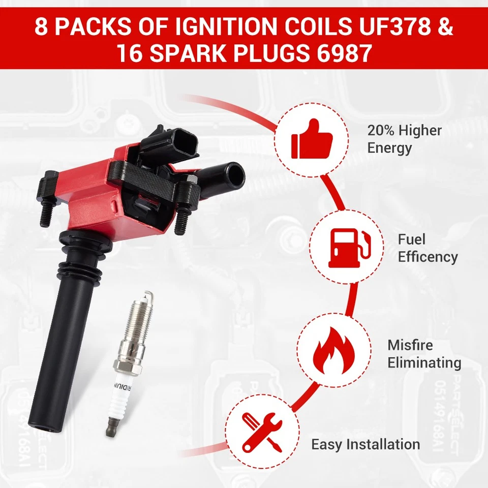 Juego de 8 bobinas de encendido y 16 bujías y cables para Dodge Ram 1500 2500 V8 5,7 L UF378 Foto 3 de 4