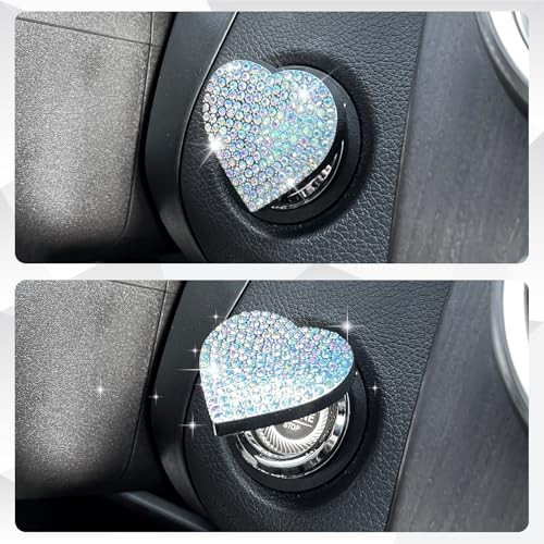 Car Push Start Button Cover - Bling Heart Shape Engine Cover, Diamond Ring - Picture 6 of 7