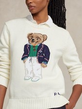 Polo Ralph Lauren Polo BEAR Knit WHITE Sweater Jumper COTTON WOMEN'S S new
