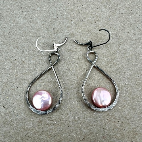 925 Italien Sterlingsilber rosa Münze Perle Träne Ohrringe Leverback - Bild 6 von 8