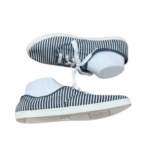 Striped Canvas Shoes Women 9 Blue White Coastal Preppy Lace Up Tennis Casual - Picture 4 of 9