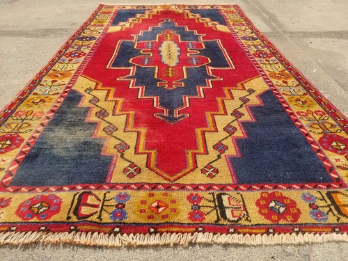 Vintage Distressed Hand Made Traditional Oriental Wool Multicolor Rug 231x127cm