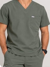 FIGS Technical Collection Men  s XL Slim Scrub Top Olive Green V-Neck Pocket 3003