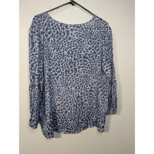 Como Blu Size XL Chambray Leopard Print Tunic Blouse Shimmer V Neck - Picture 7 of 8