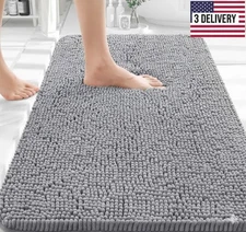 Bathroom Rug 30x20, Soft Chenille Bath Mat, Grey