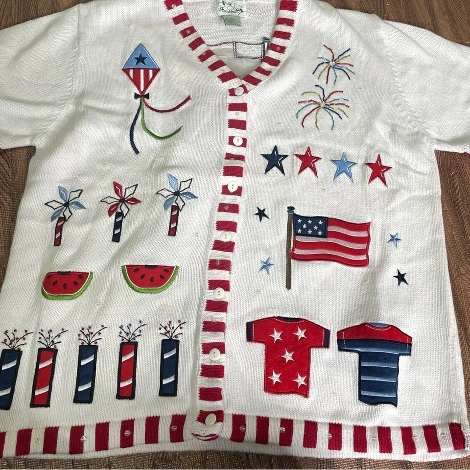 Quacker Factory Fourth July Independence Day Patriotic American Flag Cardigan L - Image 3 of 4
