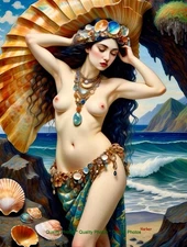 Island Woman Near Sea with Seashells 8.5x11" Photo Print Style Klimt/Harker Art