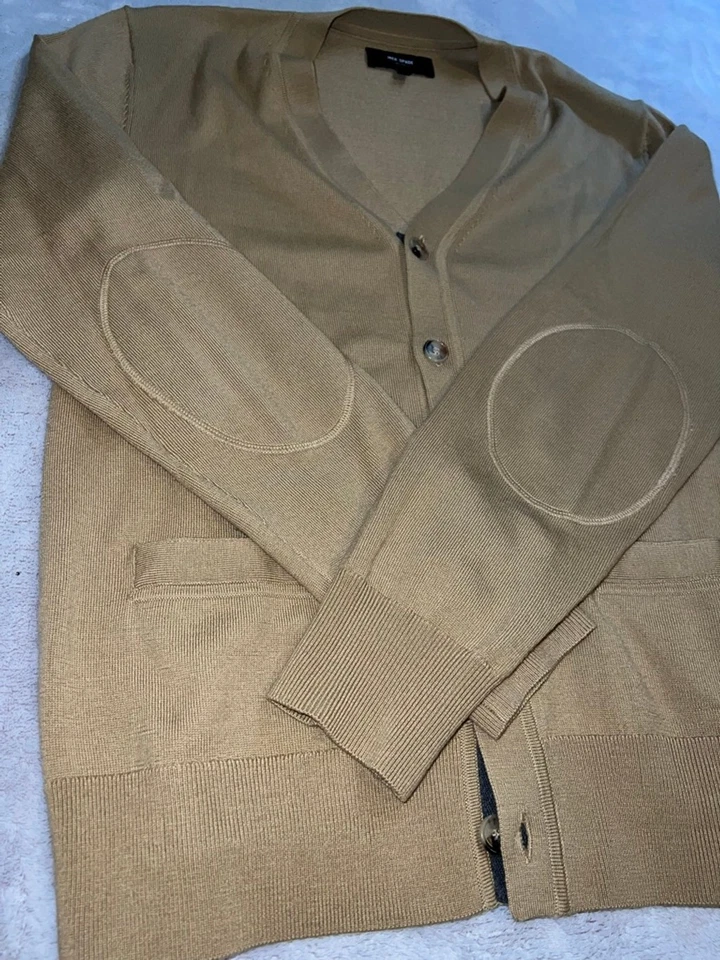 Men's JACK SPADE Tan Cardigan Sweater M with Elbow Patches - Image 3 of 4