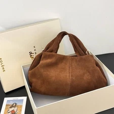 Polene-Fashionable Trendy Bag Made of Genuine Suede Polene, In Brown Color